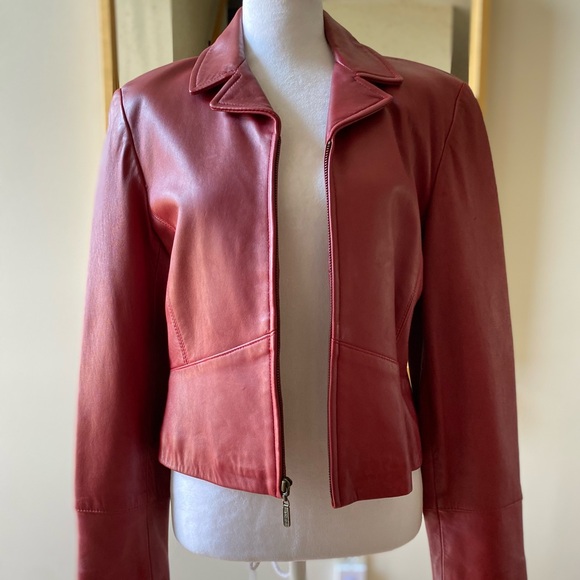 🍂 Vintage Siena Collection red leather cropped moto jacket sz 8 - Picture 1 of 14